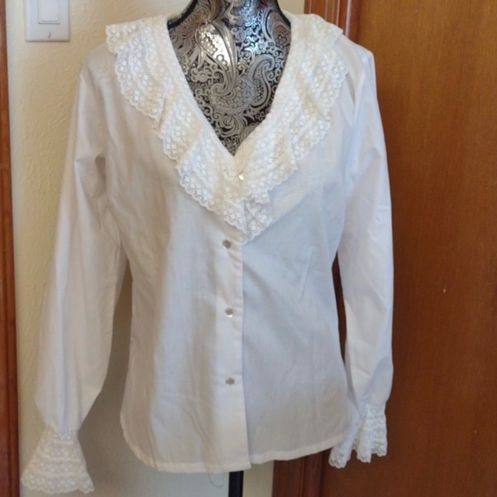 H Bar C Ranchwear ruffle collar cotton longsleeve buttondown USA